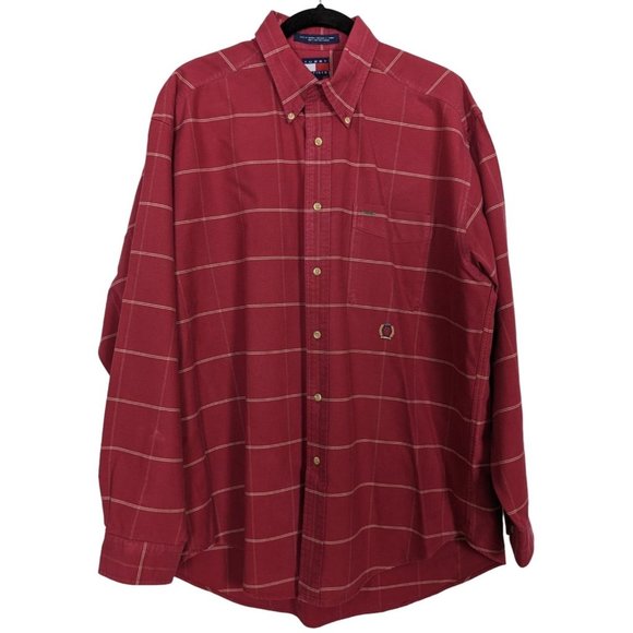Vintage Tommy Hilfiger long sleeve plaid red‎ mens button down shirt size L - Picture 1 of 7